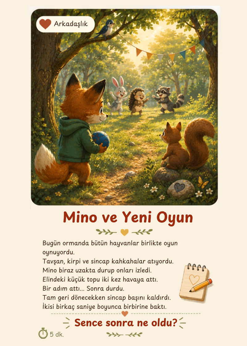 YUMO hikâye kartı önü — Mino ve Yeni Oyun
